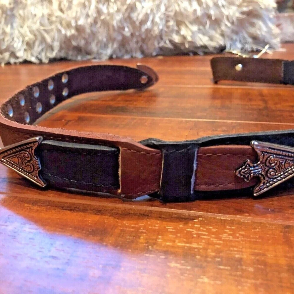 Vintage Black Brown Size M 32 Leather Southwestern Silvertone Hardware B…